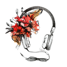 Fleurs éclatantes et casque musical élégant